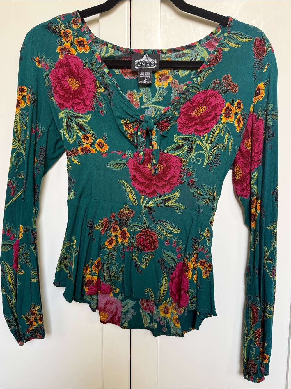Angie Teal Floral Long Sleeve Top